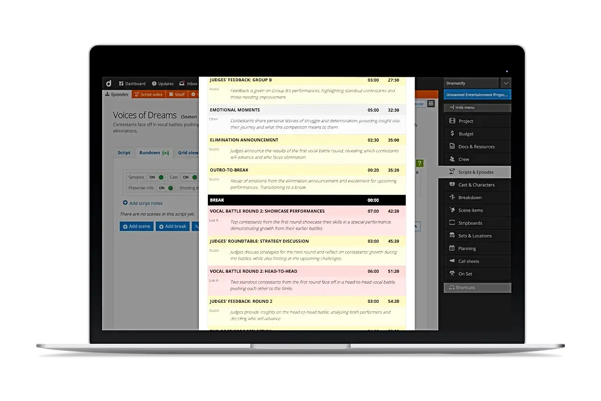AI-powered rundown outlining in Dramatify