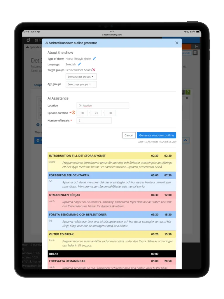 Dramatify’s AI show development tools go from ideation to rundown outlines and rundown content.