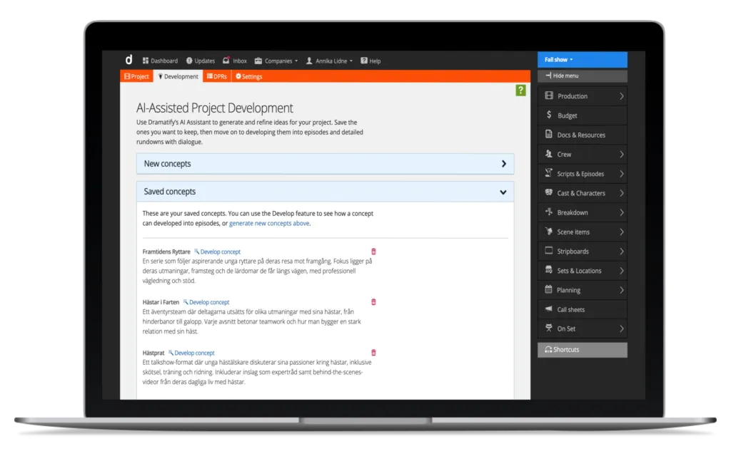Fast concept and format development for TV shows and programs with Dramatify’s AI show development tools