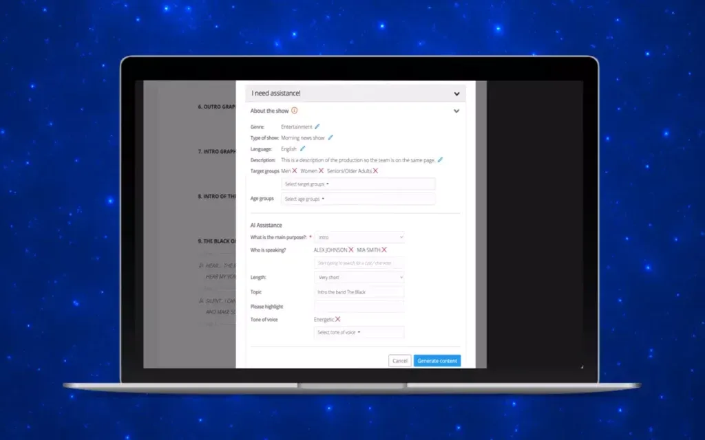 Dramatiy’s Rundown Suite offers AI-power to write your rundowns, from intro to outro.