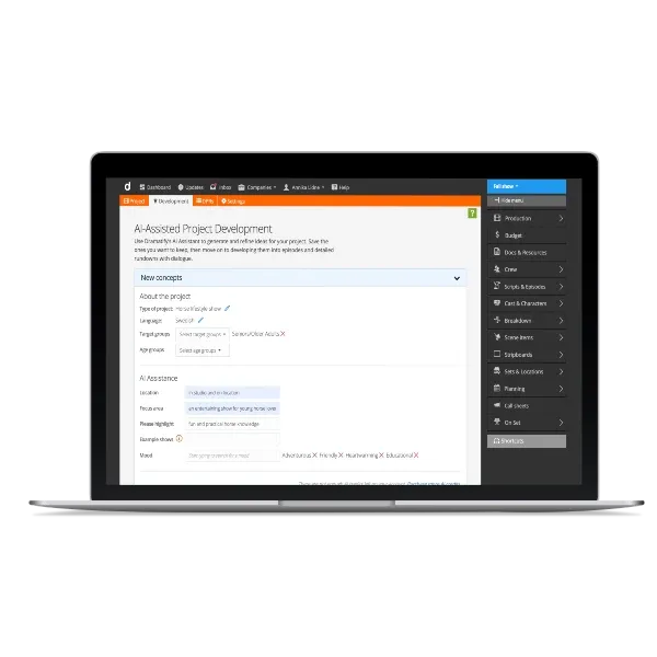 AI show development concept form for format development and slate management