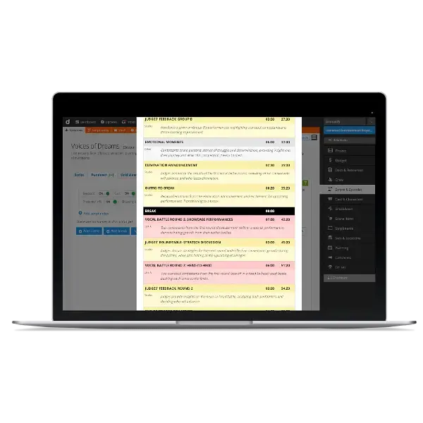 AI rundown outline generator within AI show development software