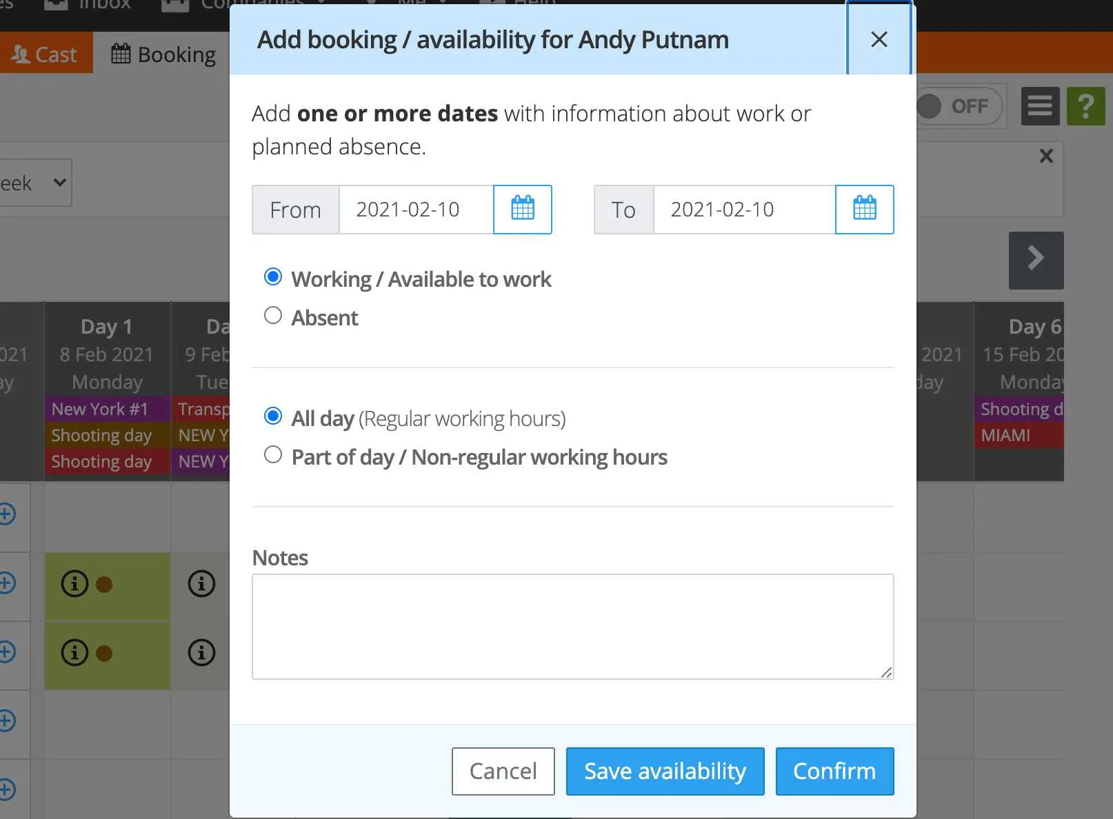 Add cast booking-availability