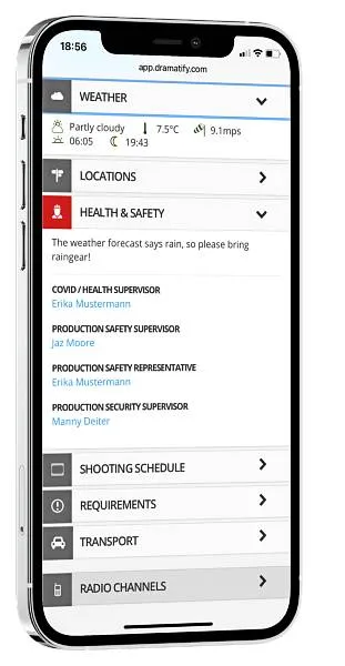 Covid &amp; Health information in the call sheet