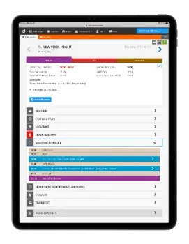 Dramatify call sheet on iPad