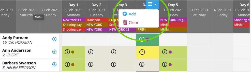 Cast booking - clear a day