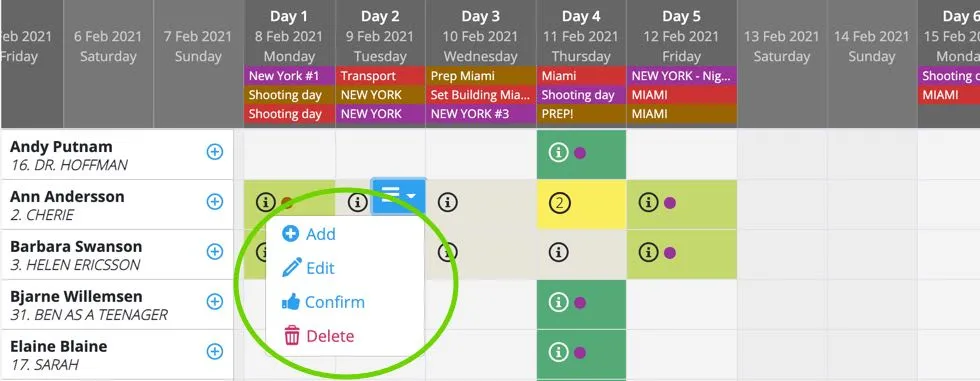 Cast bookings-Confirmations-Clear-Delete