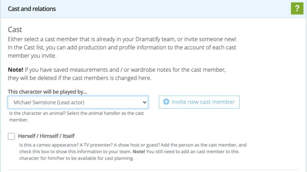 Change cast member dropdown