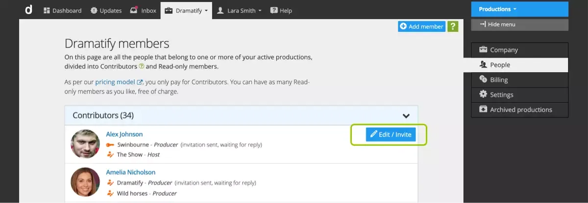 Change member status in the company section.