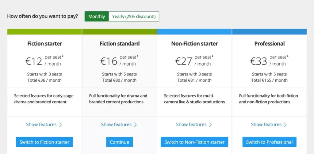 Change your subscription plan for Dramatify in the Billing section.