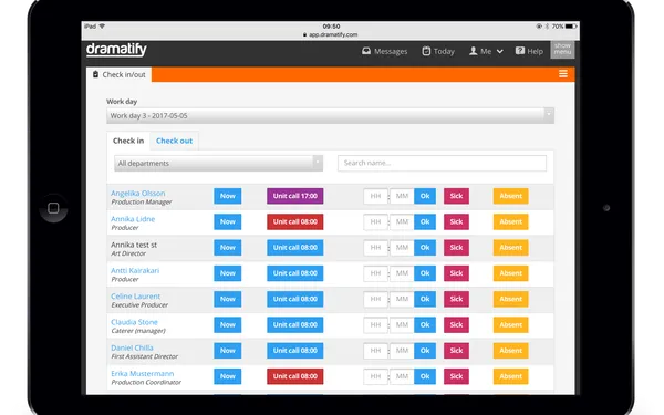 Introducing cast & crew working hours check in and out - with spreadsheet export!