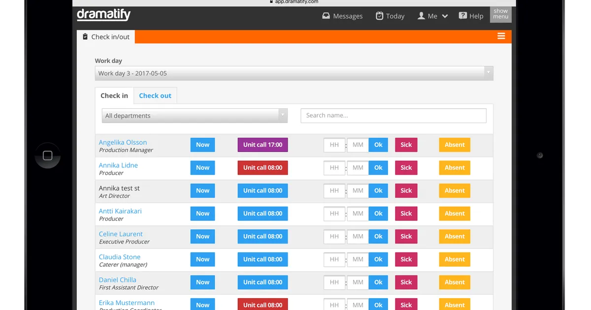 Introducing cast & crew working hours check in and out - with spreadsheet export!