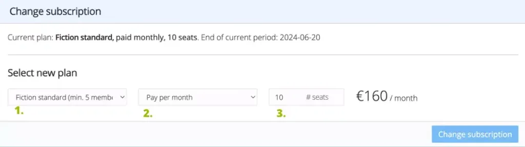 Confirm your subscription plan change for Dramatify in the Billing section.