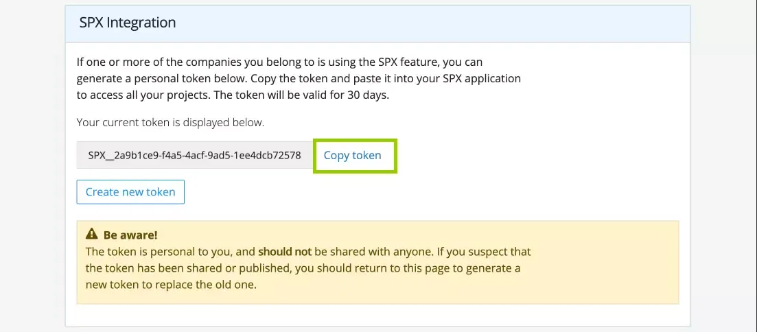Copy the SPX Graphics personal token and paste it into the SPX Dramatify connector