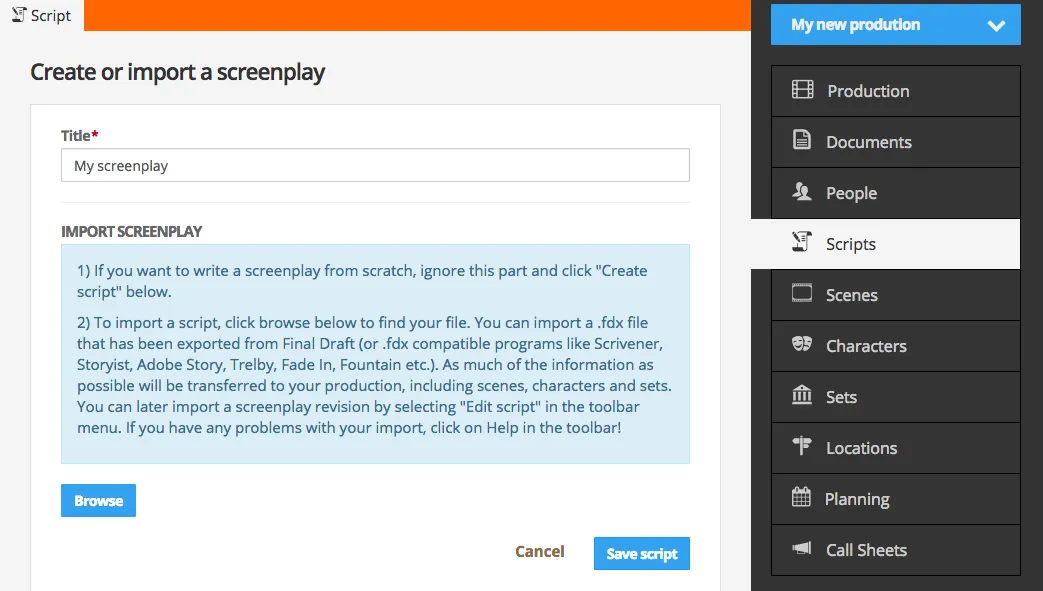 Create &amp; import screenplay