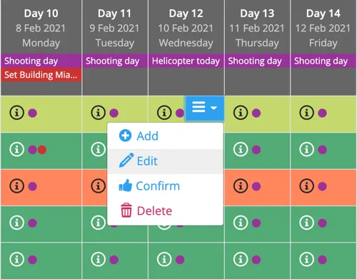 Crew scheduling - adding, editing and deleting bookings