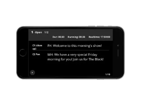 Digital cue cards on iPhone for on-set use during live and studio productions