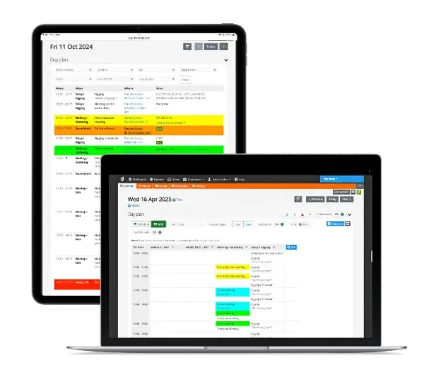Daily production schedules for broadcasting, TV and film