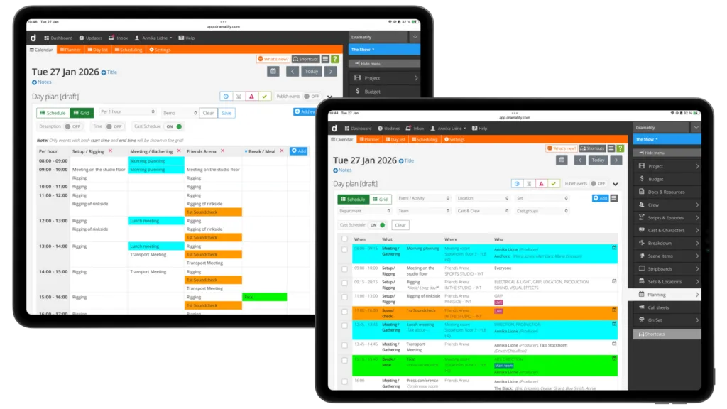 Daily digital schedules are just one aspect of Dramatify’s sports production workflow.