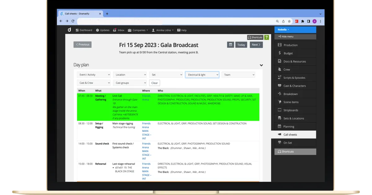 Daily Production Schedules Just Got a Facelift: Introducing Dramatify’s New Day Planner