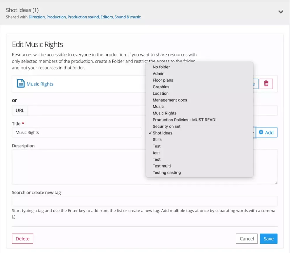 Select folder in the Doscs and Resource section