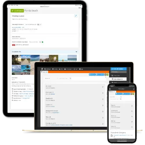 Film production team members accessing shared documents and resources on a digital platform