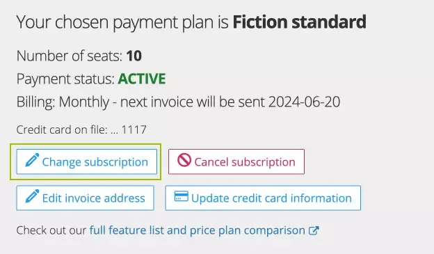Change your subscription plan for Dramatify in the Company > Billing section.