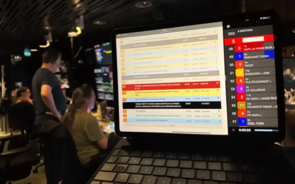 An example of Dramatify’s live entertainment rundowns and CuePilot’s shot list vision mixer in a live broadcast side-by-side, as during a Eurovision Qualifier Production..