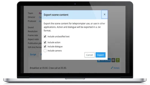 Teleprompter and MOS export from Dramatify rundowns