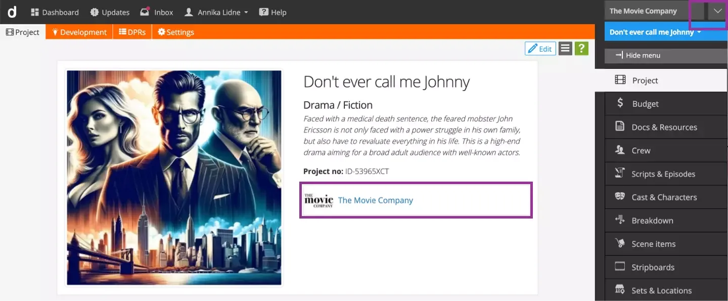 Edit company information in Dramatify