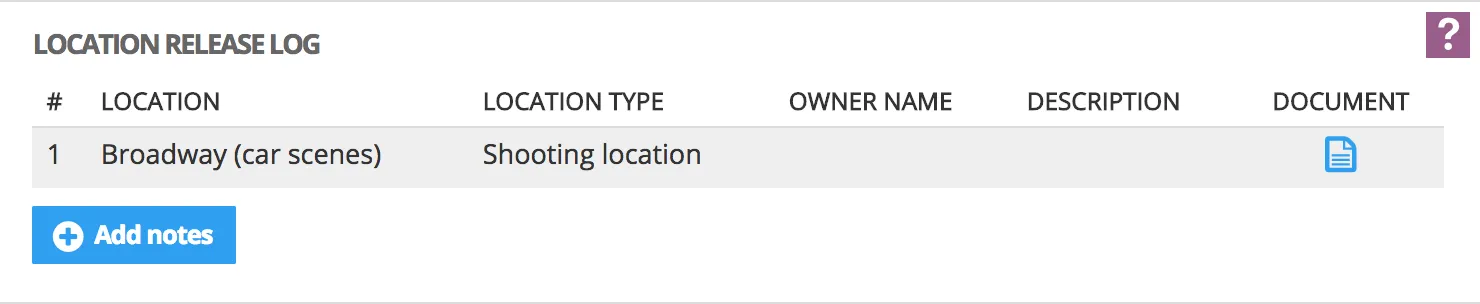 Location Release Log