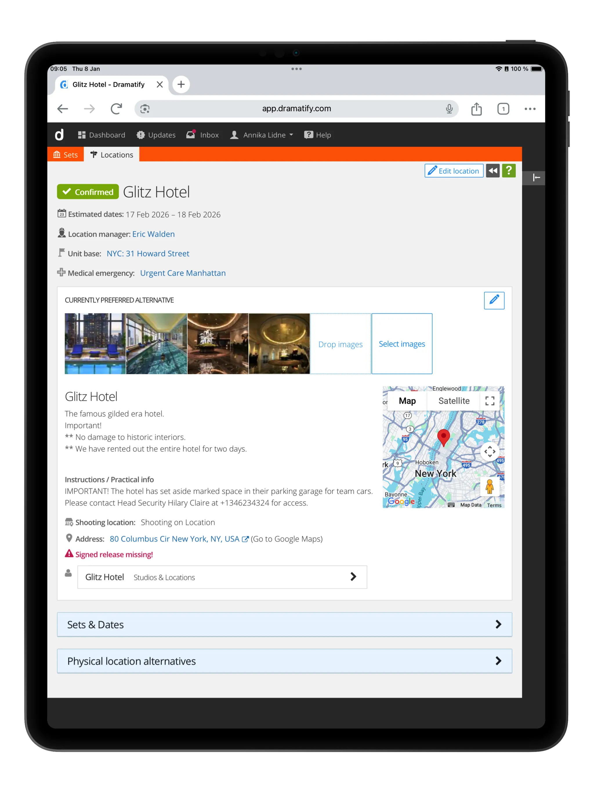 Location page with all essential details in one view