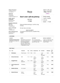 Dramatify modern print call sheet template