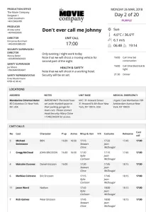 Modern Callsheet