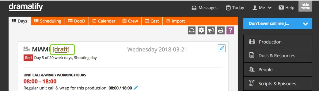 Publish call sheet
