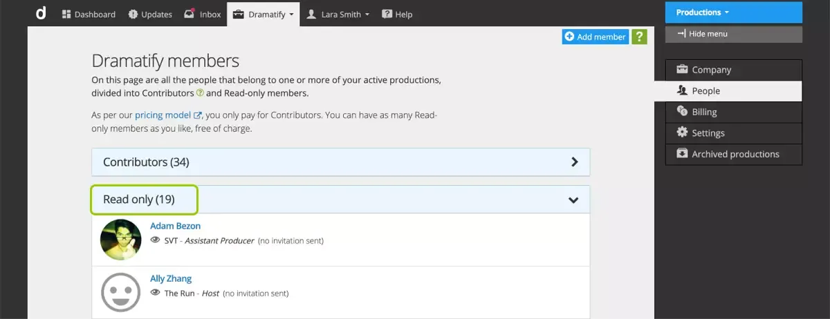 Monitor how many free seats and licenses you have on the People page in the Company section
