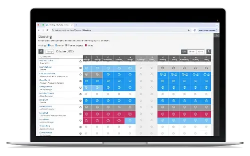 List view of the Production Resource Scheduling