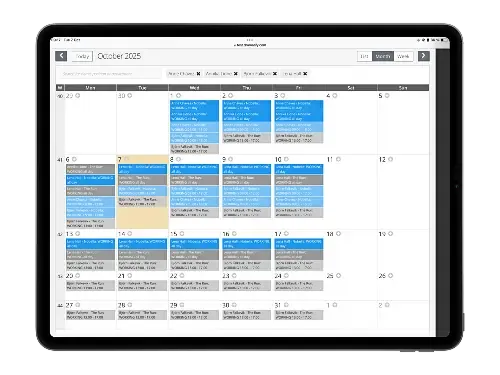 Monthly view of the Production Resource Booking