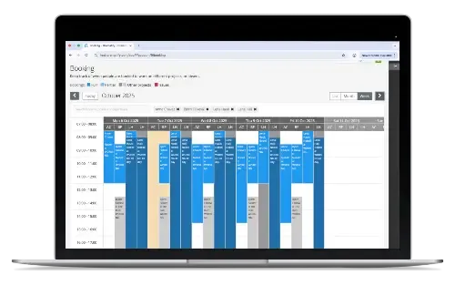 Weekly view of the Production Resource Scheduling