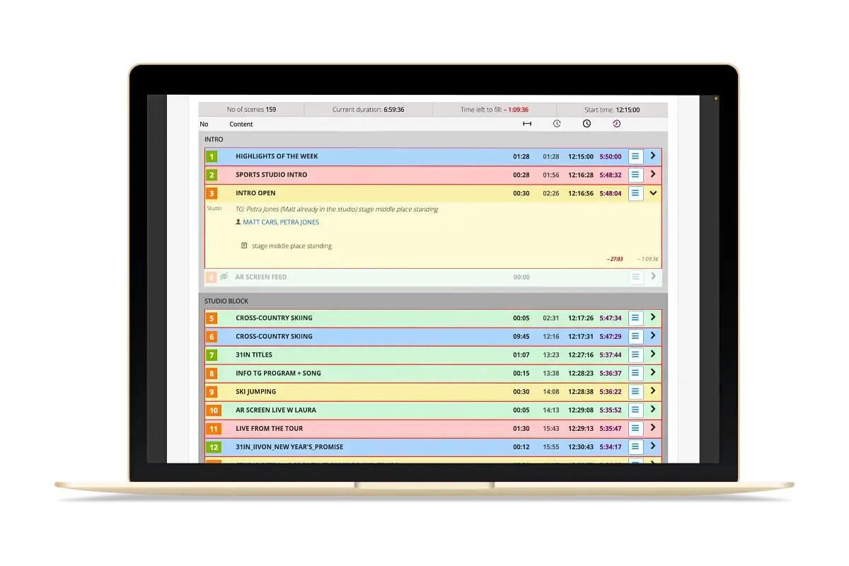 Dramatify rundown with blocks for live gallery playout