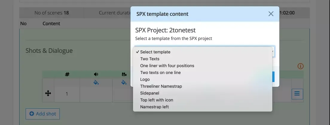 Selecting an SPX graphics template