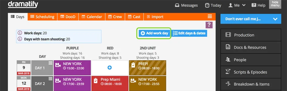 Scheduling: Add workday