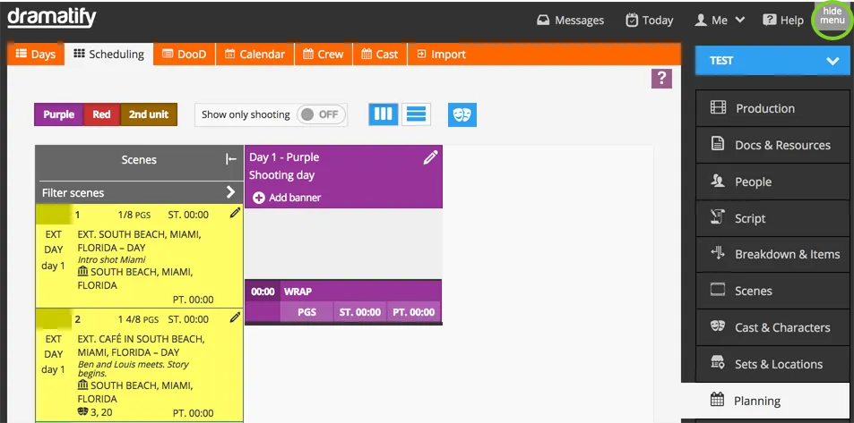 Scheduling hide sidebar menu