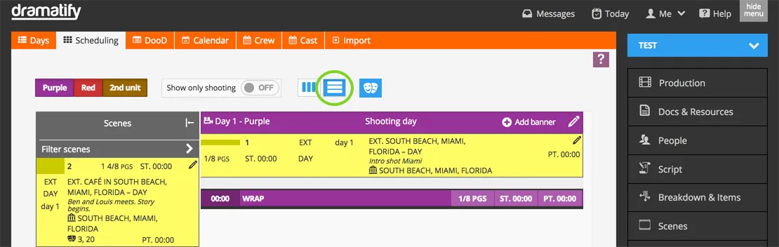 Scheduling stripboard view