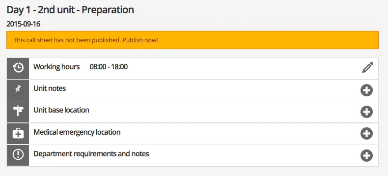 Preparation call sheet