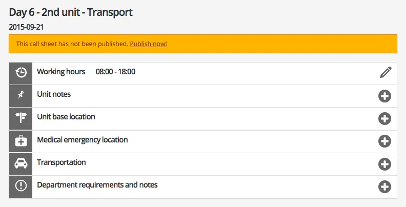 Transportation call sheet