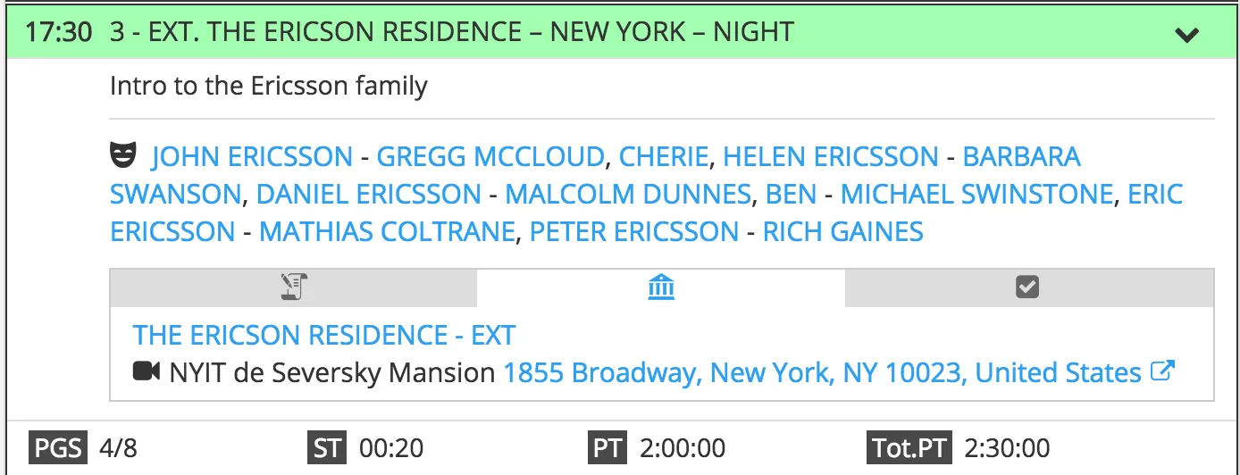 Locations on the call sheet