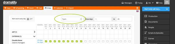 Crew scheduling for teams