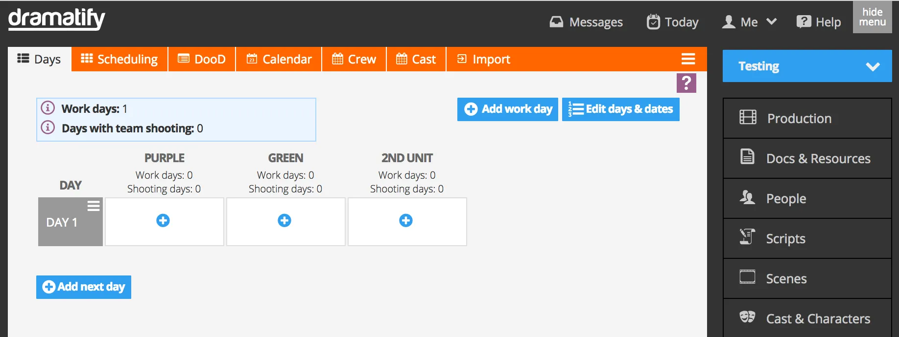 Days overview grid