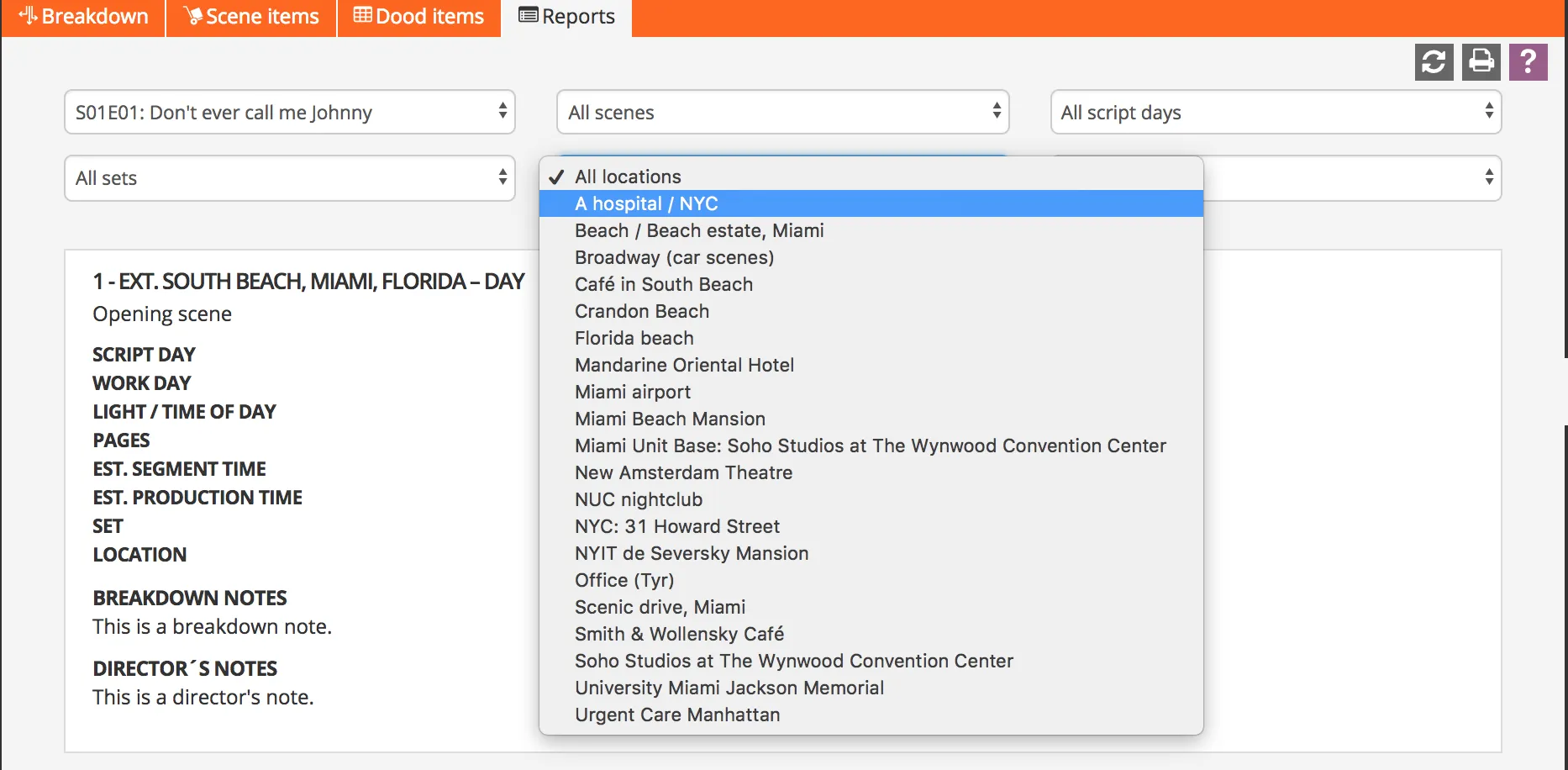 Breakdown report filter on location